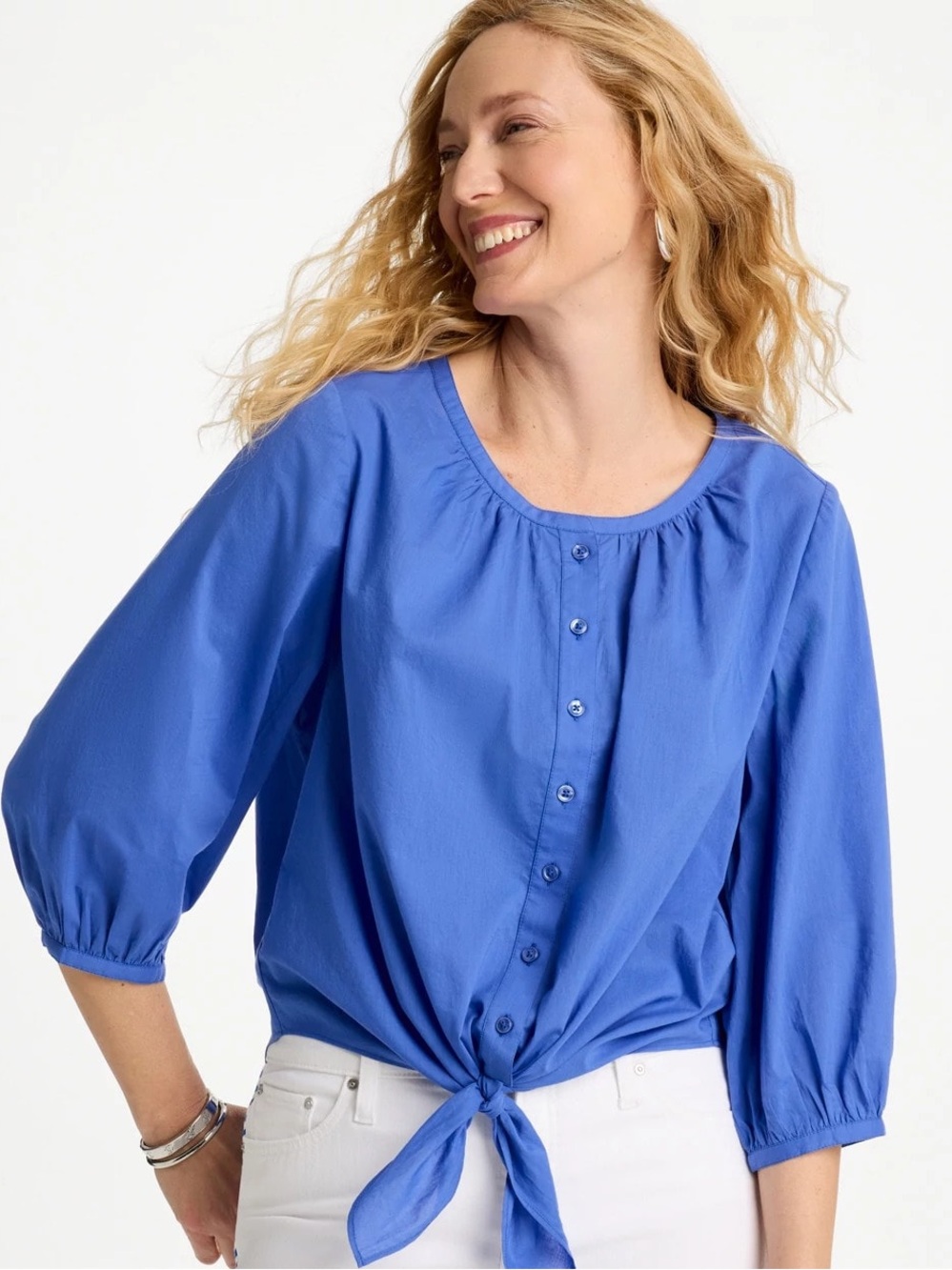 Chicos size 2 Chicos  Blue Button-Front Tie-Hem Blouse